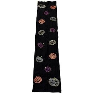 DOMAIN HALLOWEEN 16 x 66" Embroidered Beaded‎ Pumpkin TABLE RUNNER Cotton India